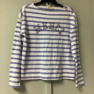 Ann Taylor LOFT shirt Merci graphic size Small Long sleeve cotton Striped